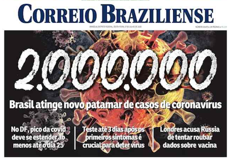 Capa dos jornais de hoje: 2 milhões de contaminados